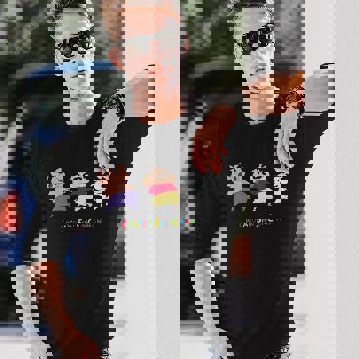 クレヨンしんちゃん 振り向き「ぶりぶり＆しんちゃん＆シロ」 長袖tシャツ 長袖Tシャツ 彼への贈り物