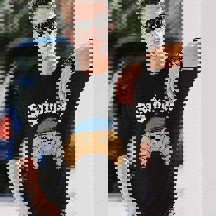 クロワッサン ボンジュール フレンチ 挨拶 フランス ベーキング 朝食 長袖Tシャツ 彼への贈り物