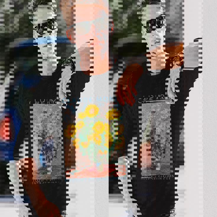 クロード モネ 面白いtシャツ 花 名作 アート ひまわりのブーケ 絵画 メンズ レディース 面白い 服 長袖Tシャツ 彼への贈り物