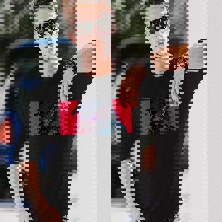 クールでかわいいアニメガールカラフルなデザインサングラス付き 長袖Tシャツ 彼への贈り物