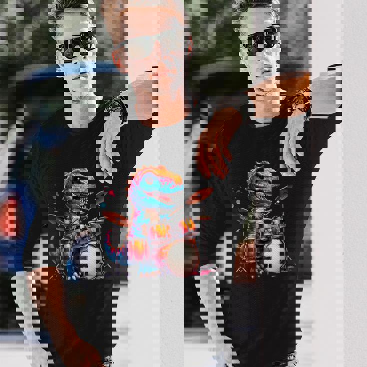 クールなt-Rex恐竜ドラマー音楽バンドデザイン。 長袖Tシャツ 彼への贈り物