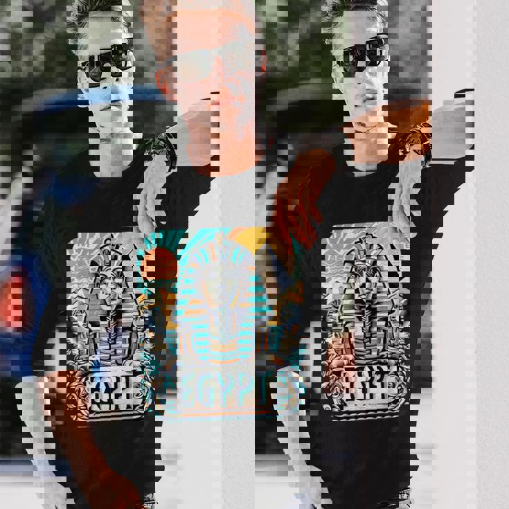 クールなエジプトスフィンクス旅行コスチュームエジプトのお土産。 長袖Tシャツ 彼への贈り物