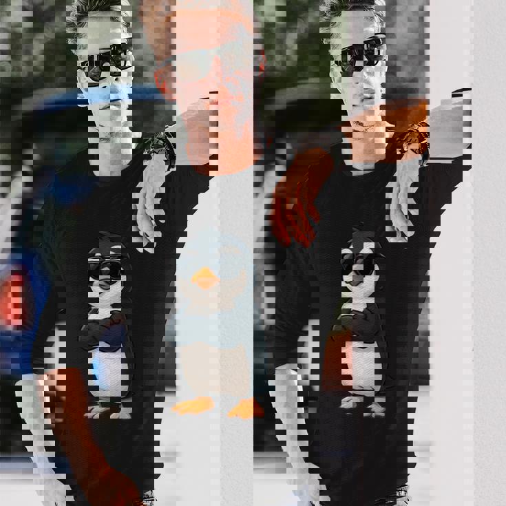 クールなペンギン漫画面白い動物サングラス付き 長袖Tシャツ 彼への贈り物