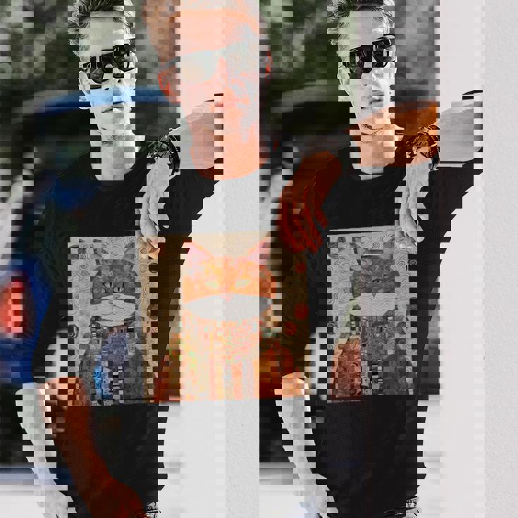 グスタフ・クリムト 幾何学模様の猫 長袖Tシャツ 彼への贈り物