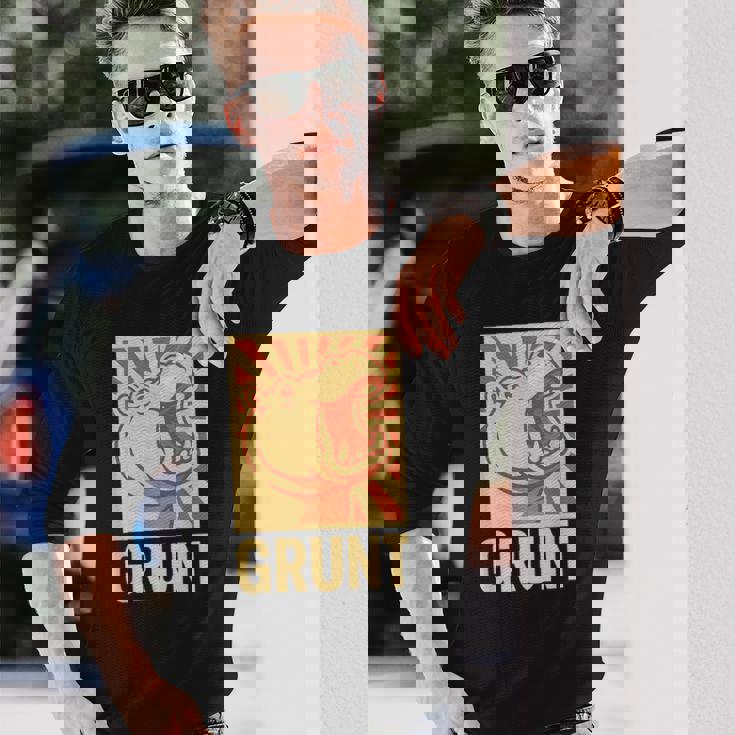 グラントカバアート – 面白い大胆な動物のカバ 長袖Tシャツ 彼への贈り物