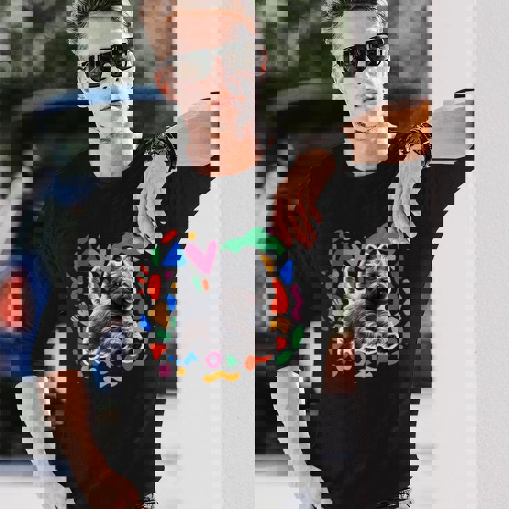 ケアンテリア カラフルなデザインの犬 長袖Tシャツ 彼への贈り物