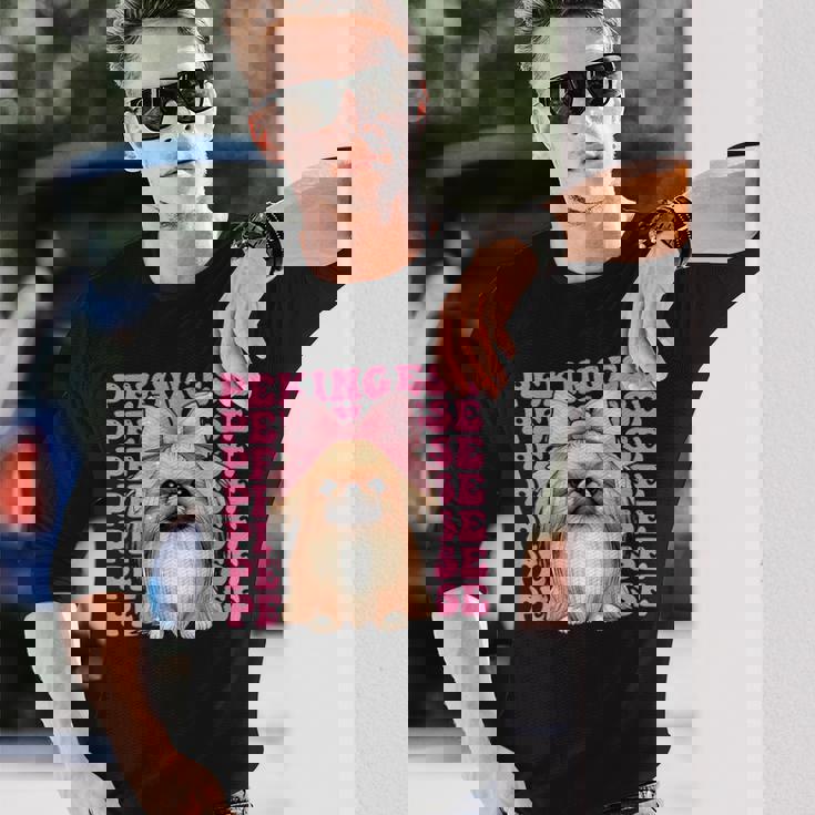 コケットボウ ペキニーズガール 犬 ママ 母の日 ピンク 長袖Tシャツ 彼への贈り物