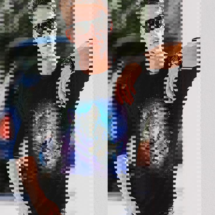 コズミックスペース オオカミ 家族 オオカミ 顔 長袖Tシャツ 彼への贈り物