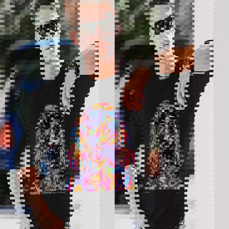 コッカースパニエルラバーズ ポップアート 面白い イングリッシュコッカースパニエル 長袖Tシャツ 彼への贈り物