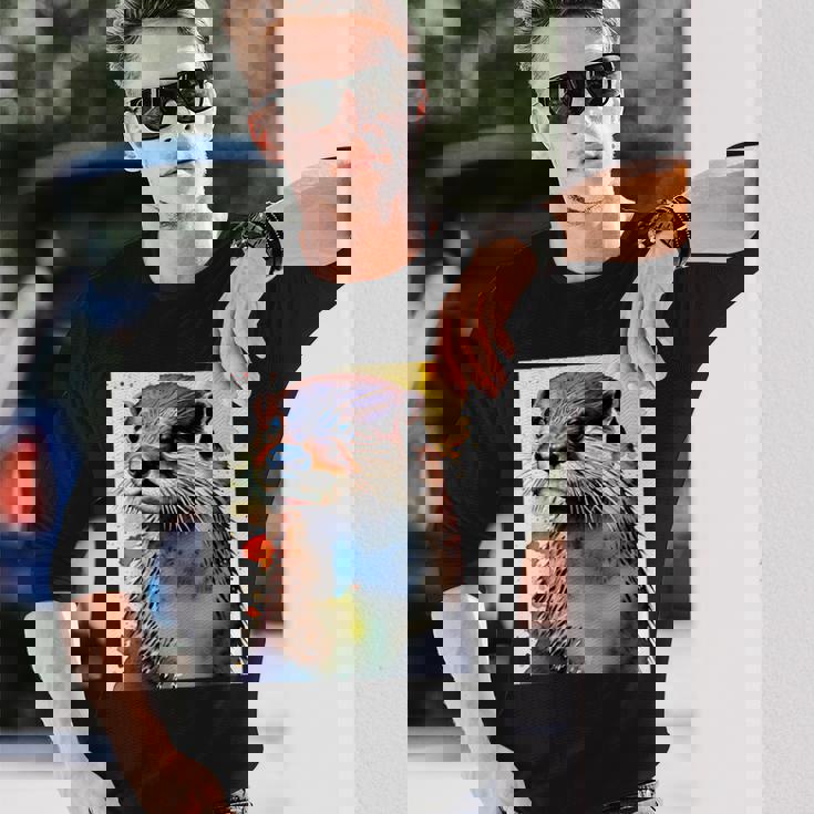 コツメカワウソ【どうぶつフレンズ】水彩画 動物 かわいい おしゃれ イラスト 長袖Tシャツ 彼への贈り物