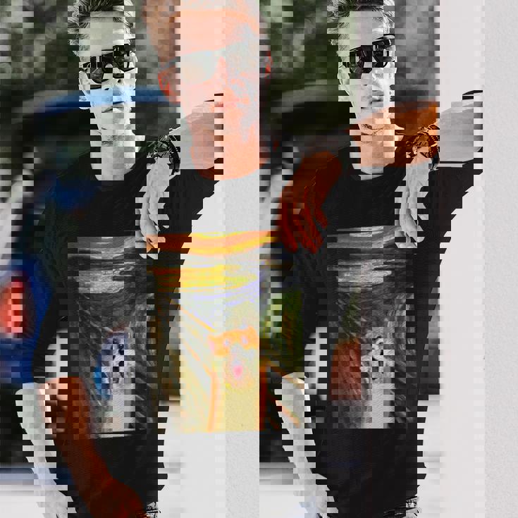 コーギー 面白いtシャツ 犬 ムンクの叫び かわいい メンズ 子供 おもしろ 服 グッズ ネタ わんこ 長袖Tシャツ 彼への贈り物