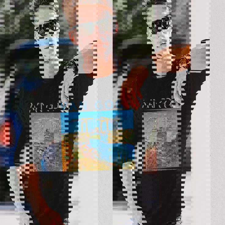 ゴッホ 面白いtシャツ アート アルルの跳ね橋 印象派 絵画 メンズ レディース 面白い 服 美術 油彩画 長袖Tシャツ 彼への贈り物