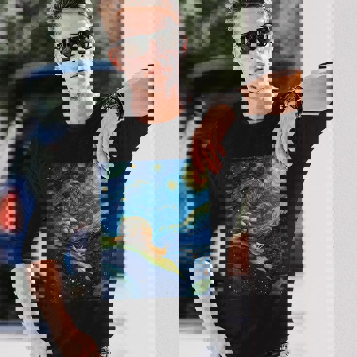 ゴッホの星空の夜のカタツムリスローモーバー動物愛好家 長袖Tシャツ 彼への贈り物