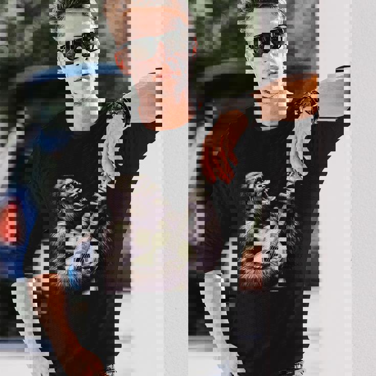 ゴリラ 演奏 ギター 面白い ロック 音楽 ギター ゴリラ 長袖Tシャツ 彼への贈り物