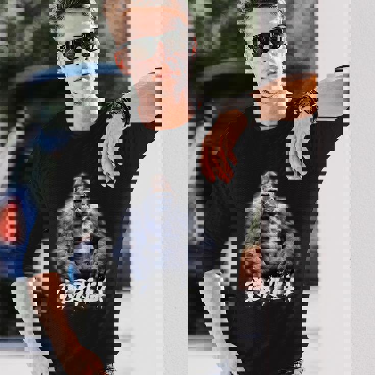 ゴリラ×シルバーバックゴリラ霊長類 長袖Tシャツ 彼への贈り物