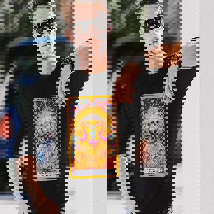 ゴールデンレトリバー 面白いtシャツ 犬 タロット カード メンズ 子供 おもしろ 服 グッズ ネタ わんこ 長袖Tシャツ 彼への贈り物