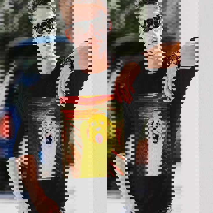 ゴールデンレトリバー 面白いtシャツ 犬 ムンクの叫び かわいい メンズ 子供 おもしろ 服 グッズ ネタ 長袖Tシャツ 彼への贈り物