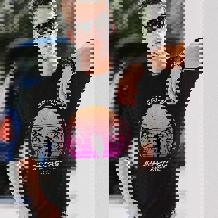 ゴールドコースト クイーンズランド州 オーストラリア サーフィン ギフト ヤシの木 スポーツ お土産 長袖Tシャツ 彼への贈り物