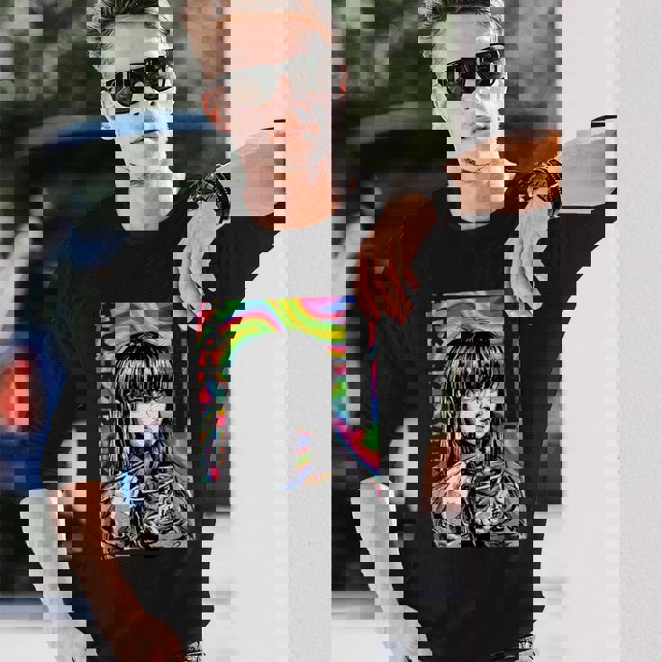 サイケデリック・ラーメン・アニメ・ガール マンガ・インスタント・ヌードル・ガール 長袖Tシャツ 彼への贈り物