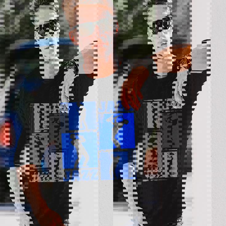 サクソフォーン奏者ジャズミュージシャンブルーミュージック 長袖Tシャツ 彼への贈り物