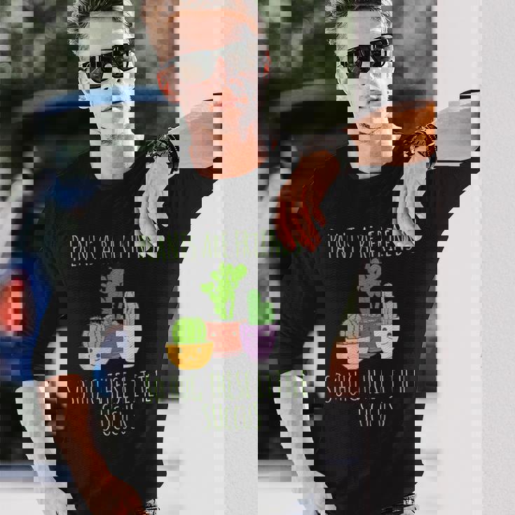 サボテン植物 面白いことわざデザイン サボテン ギフトアイデア 長袖Tシャツ 彼への贈り物