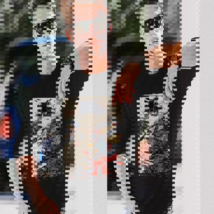 サムライ 猫戦士 浮世 墨絵 猫 サムライ 長袖Tシャツ 彼への贈り物