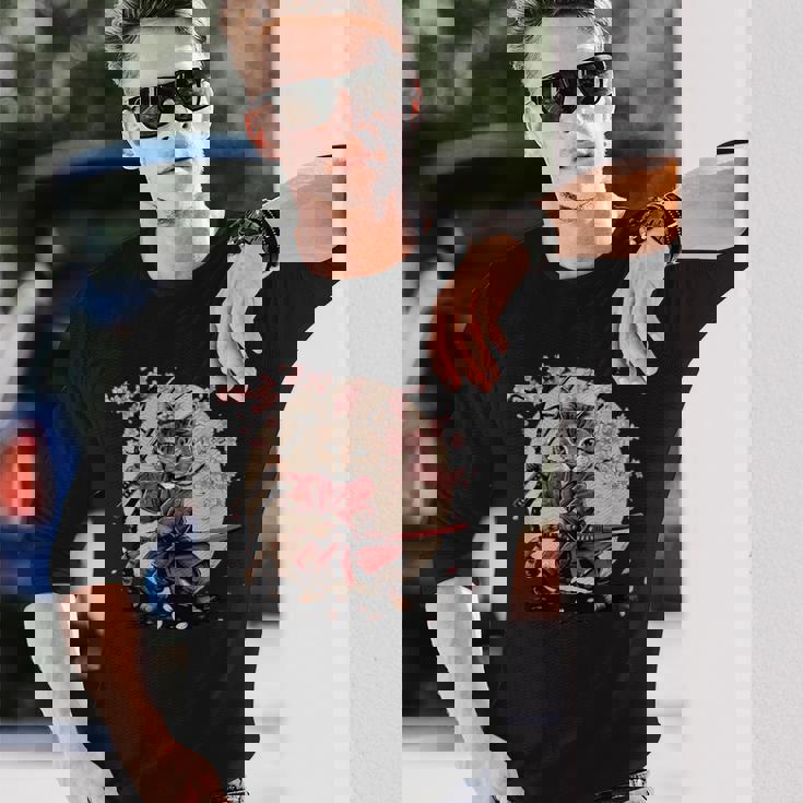 サムライキャット 日本戦士 サクラツリー 日本忍者 猫 長袖Tシャツ 彼への贈り物