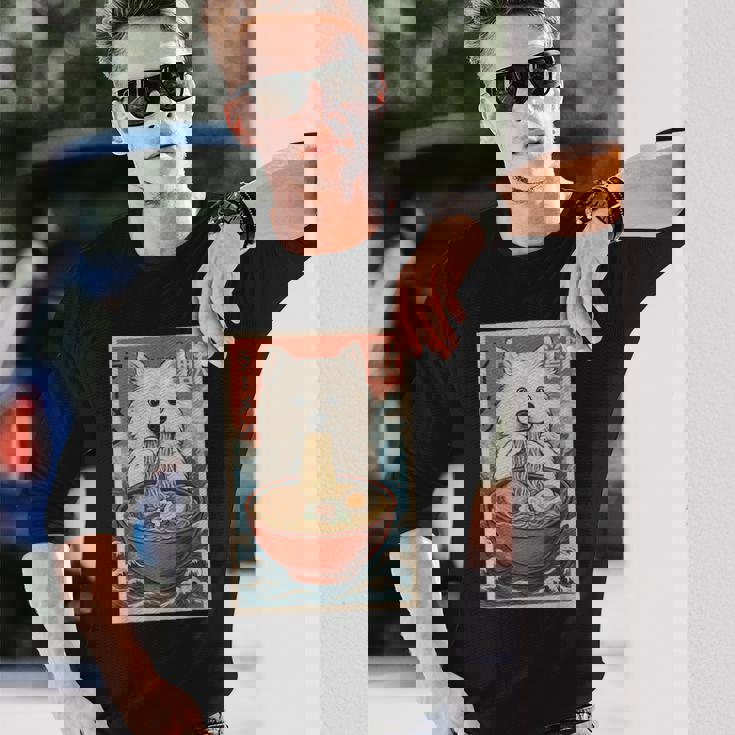 サモエド 食べる ラーメン カワイイ アニメ 犬好き 長袖Tシャツ 彼への贈り物