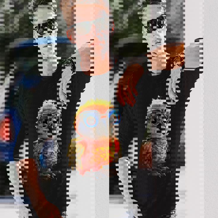 サングラスをかけたインコ コンゴウインコ オカメインコ かわいいインコ 長袖Tシャツ 彼への贈り物