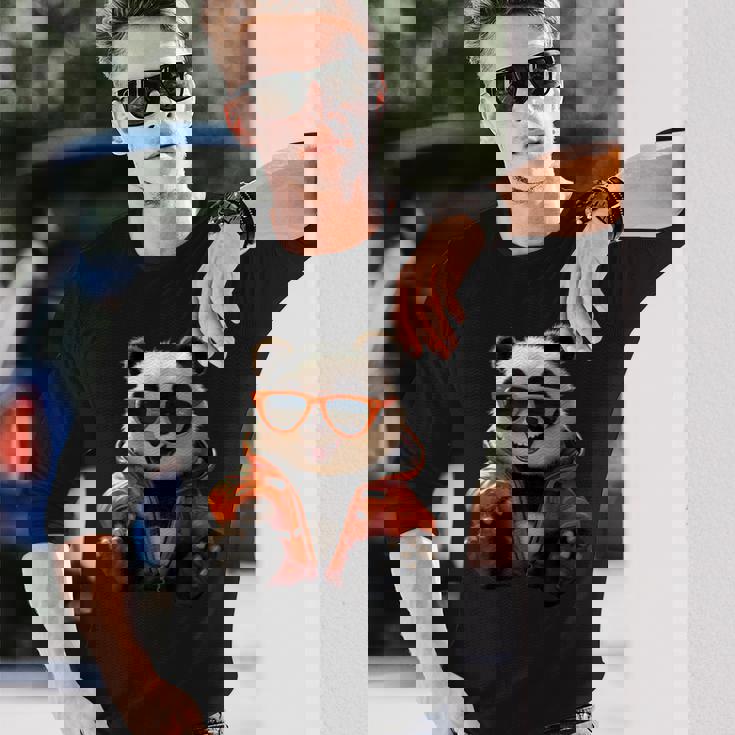 サングラスをかけたパンダベア動物の友人愛かわいいパンダベア 長袖Tシャツ 彼への贈り物