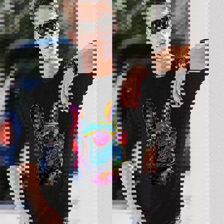 サングラスをかけたフレンチ・ブルドッグ ブルドッグ・マスティフ 長袖Tシャツ 彼への贈り物