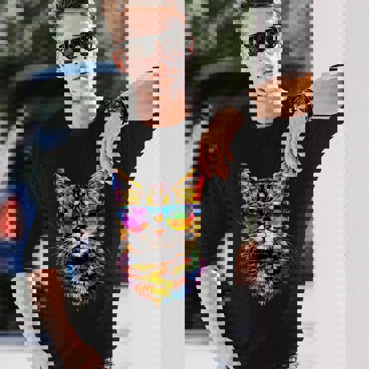 サングラスをかけたベンガル猫 レオパデット かわいいベンガル猫 長袖Tシャツ 彼への贈り物