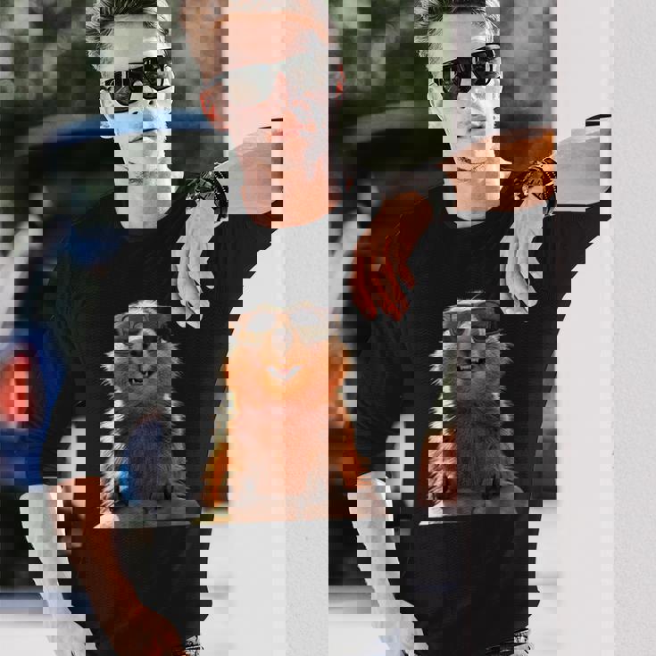 サングラスをかけたマーモット 齧歯類 地リス マーモット 長袖Tシャツ 彼への贈り物