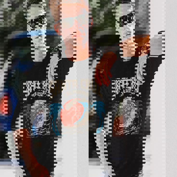 サンタクルーズ カリフォルニア サーフィン スケルトンデザイン サーファー向け 長袖Tシャツ 彼への贈り物