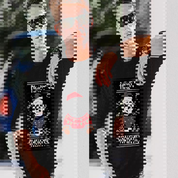 サンタ帽子付きパンダ 醜いクリスマス X-Mas 長袖Tシャツ 彼への贈り物