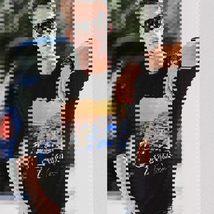 サントリーニ ギリシャ絵画 サントリーニ 長袖Tシャツ 彼への贈り物