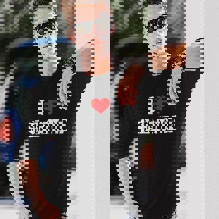 シアトル I Hearteattle I Loveeattle 長袖Tシャツ 彼への贈り物