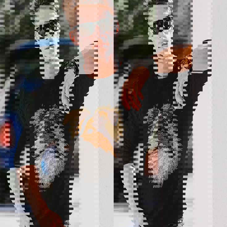 シェットランド・シープドッグ かわいい子犬の顔 犬好き ペット飼い主 長袖Tシャツ 彼への贈り物