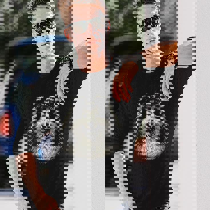 シェットランド・シープドッグ犬シェルティの顔のグラフィック アート デザイン 長袖Tシャツ 彼への贈り物