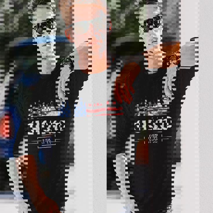 シカゴ 7月4日 アメリカ国旗 愛国的お土産 長袖Tシャツ 彼への贈り物