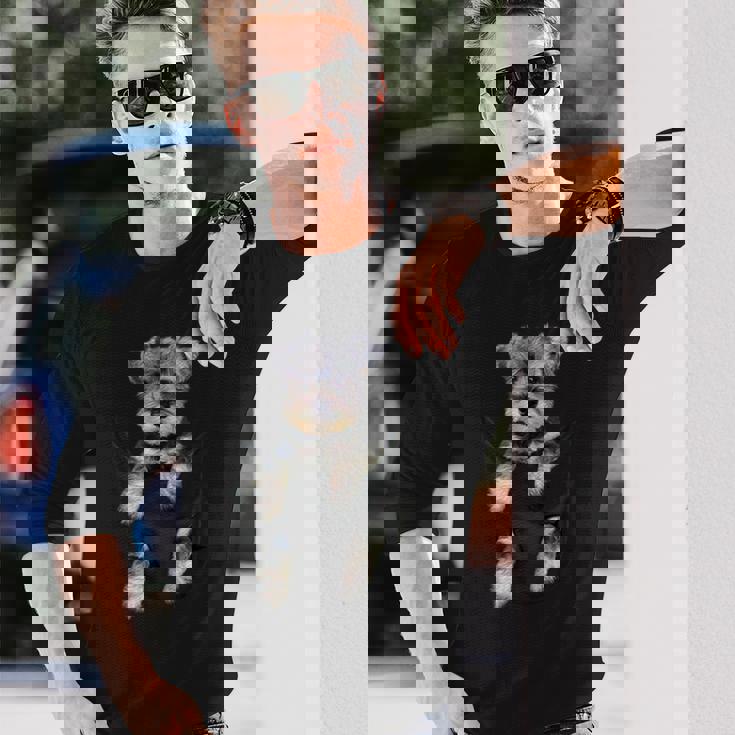 シュナウザー犬のポケットパピーギフト 長袖Tシャツ 彼への贈り物