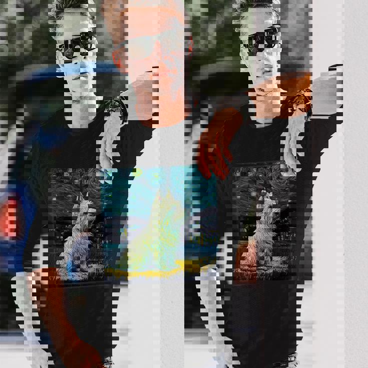 シュールレアリズム 星月夜 ウェスティ 犬 長袖Tシャツ 彼への贈り物