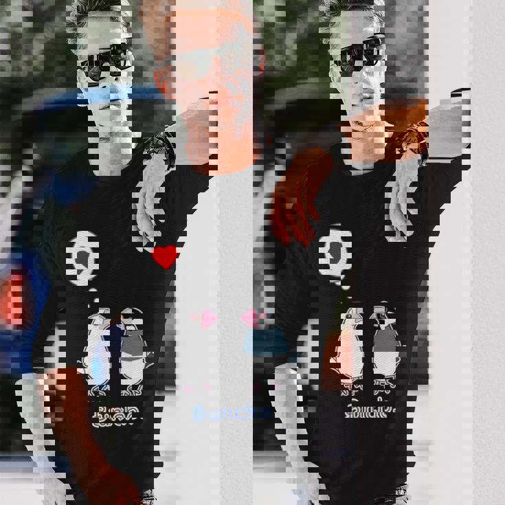 シロブンチョウ & サクラブンチョウ さん『ハート』フキダシ 白文鳥 桜文鳥【どうぶつフレンズ】動物 イラスト 長袖Tシャツ 彼への贈り物