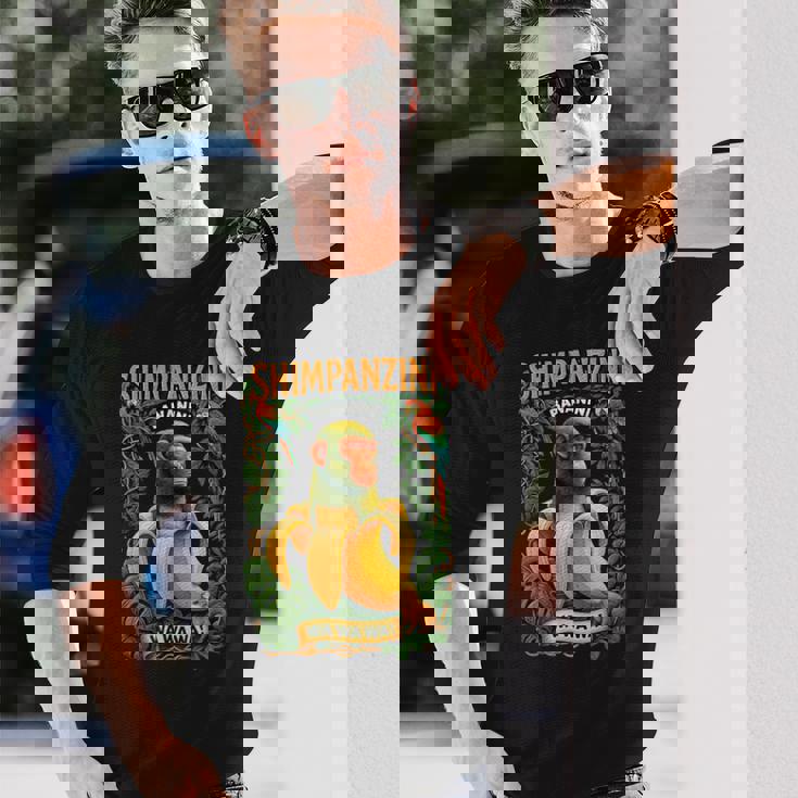 シンパンジーニ バナニーニ イタリアンブレイン チンパンジーとバナナ 長袖Tシャツ 彼への贈り物