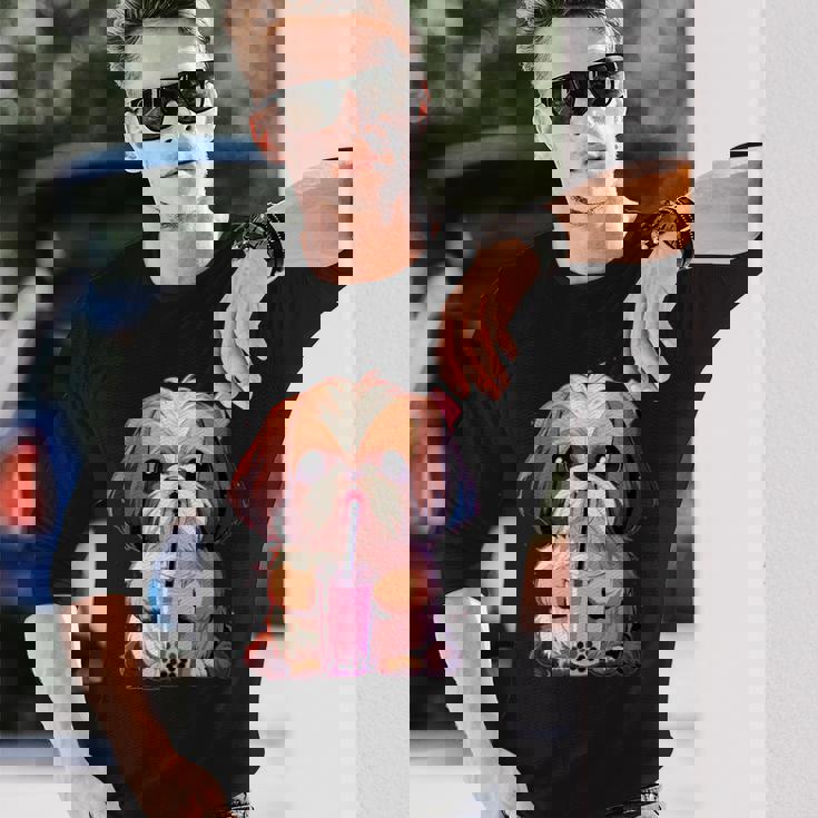 シーズー ボバティー バブルティー アニメ カワイイ 犬 長袖Tシャツ 彼への贈り物