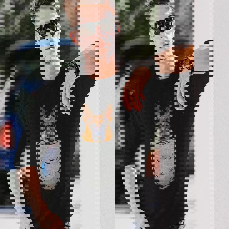 ジャーマンシェパード 犬の胸ポケット 犬の飼い主用 長袖Tシャツ 彼への贈り物