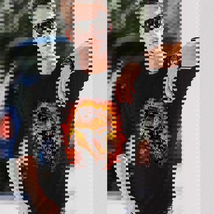 ジュラシックワールド ティラノサウルスレックス 恐竜の肖像画 長袖Tシャツ 彼への贈り物