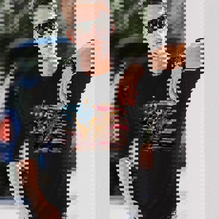 ジョージ・ワシントン ライディング A ダイナソー 面白い 4Th Of July デザイン 長袖Tシャツ 彼への贈り物