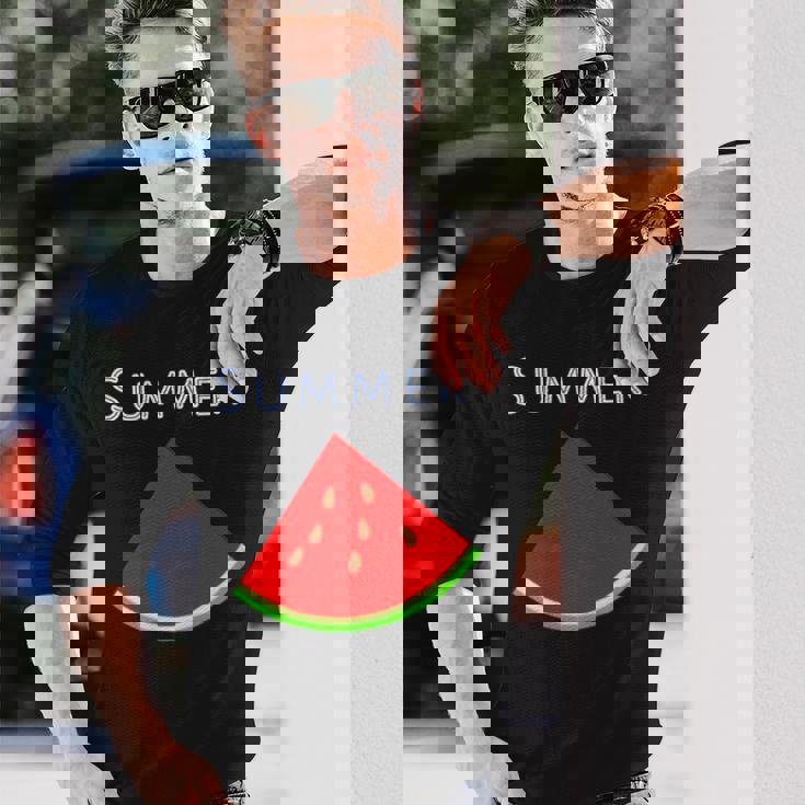 スイカ 1ピース・夏【 サマータイム 】リゾート・夏 大好き／面白 イラスト 長袖Tシャツ 彼への贈り物