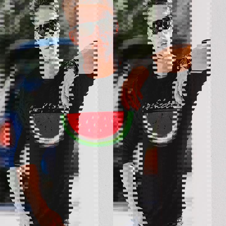 スイカ パレスチナ国旗 連帯 パレスチナ フリー 長袖Tシャツ 彼への贈り物